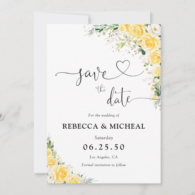 Elegant Yellow Floral Wedding Save The Date (Front)