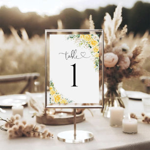 Elegant Yellow Floral Wedding Table Number Card