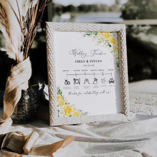 Elegant Yellow Floral Wedding Timeline Sign