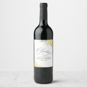 Elegant Yellow Floral Wedding Wine Bottle Label