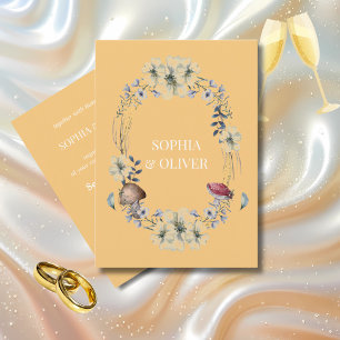 Elegant Yellow Flower and Mushroom Wreath Wedding  Invitation