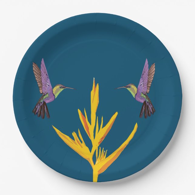 Elegant Yellow Flower Birds Paper Plate (Front)