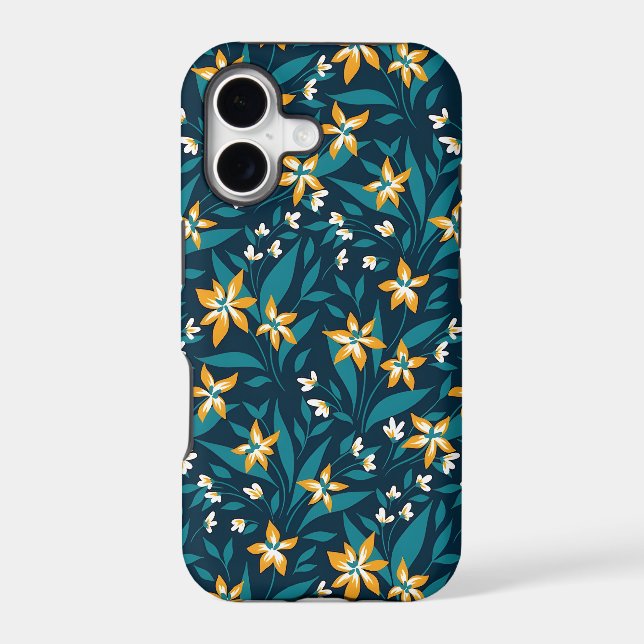 Elegant Yellow Flower Pattern in Dark Green Leaves (Back)