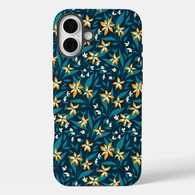 Elegant Yellow Flower Pattern in Dark Green Leaves Case-Mate iPhone Case (Back)