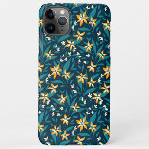 Elegant Yellow Flower Pattern in Dark Green Leaves iPhone 11Pro Max Case