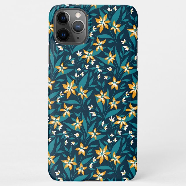 Elegant Yellow Flower Pattern in Dark Green Leaves iPhone Case (Back)