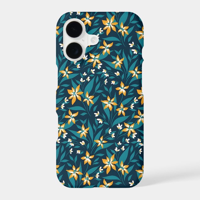 Elegant Yellow Flower Pattern in Dark Green Leaves iPhone Case (Back)