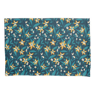 Elegant Yellow Flower Pattern in Dark Green Leaves Pillowcase