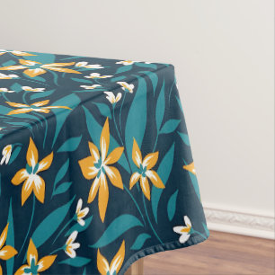 Elegant Yellow Flower Pattern in Dark Green Leaves Tablecloth