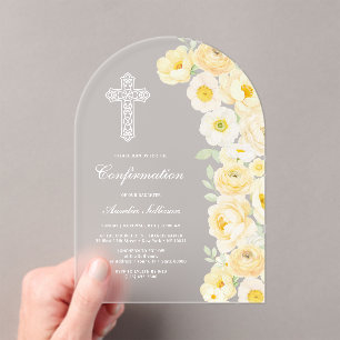 Elegant Yellow Flowers Arch Confirmation Acrylic Invitations