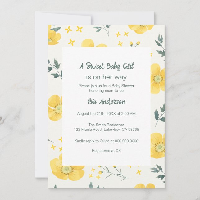 Elegant Yellow Flowers Baby Shower Invitation (Front)