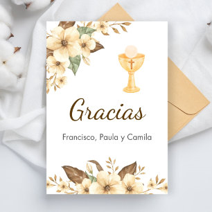 Elegant Yellow Flowers Cute First Communion Thank You Card