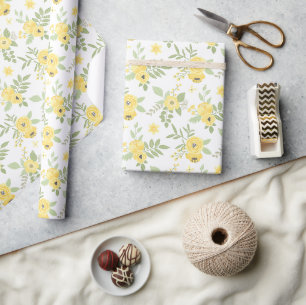 Elegant Yellow Flowers & Greenery Wrapping Paper