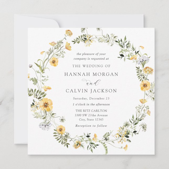 Elegant Yellow Flowers Wedding Invitation (Front)