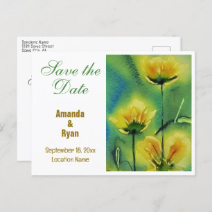 Elegant Yellow Flowers Wedding Save the Date Announcement Postcard