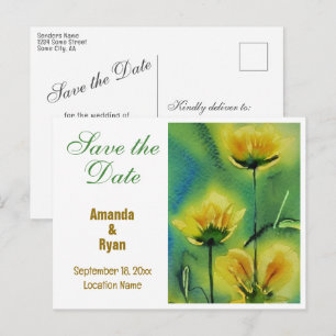 Elegant Yellow Flowers Wedding Save the Date  Announcement Postcard