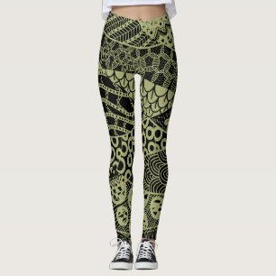 Elegant Yellow Geometric Abstract Tribal Pattern Leggings