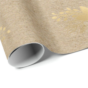 Elegant yellow gold Christmas floral pattern Wrapping Paper