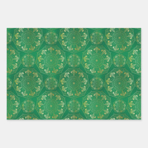 Elegant Yellow Gold Daisy Snowdrop Mandala Green W Wrapping Paper Sheet
