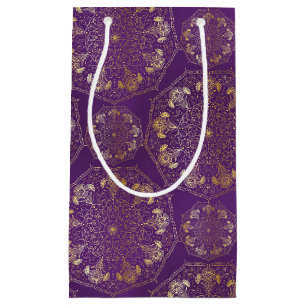 Elegant Yellow Gold Daisy Snowdrop Mandala Purple Small Gift Bag