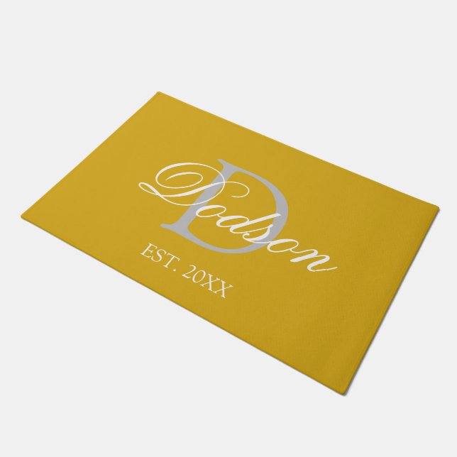 Elegant Yellow Gold Family Monogram Name Doormat (Angled)