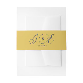 Elegant Yellow Gold & Navy Wedding Invitation Invitation Belly Band
