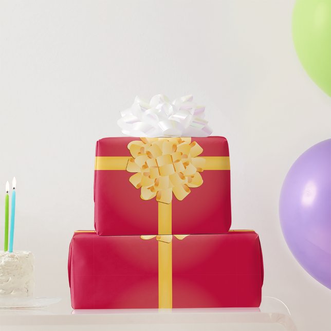 Elegant Yellow Gold Pom Pom Gift Bow Wrapping Paper (Creator Uploaded)
