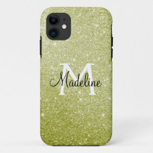  Elegant Yellow Gold Sparkly Glitter Monogrammed  iPhone 11 Case