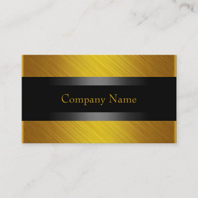 Elegant Yellow Gold with Black Business Card (Front)