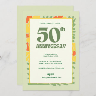 Elegant Yellow & Green Modern 50th Anniversary Invitation