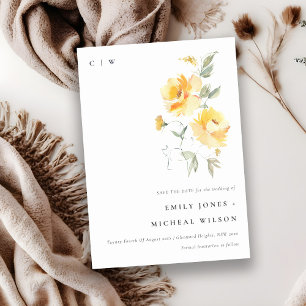 Elegant Yellow Green Watercolor Rose Flower Bunch Save The Date
