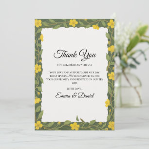 Elegant Yellow Green Wildflowers Floral Thank You Card