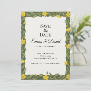 Elegant Yellow Green Wildflowers Floral Wreath Save The Date