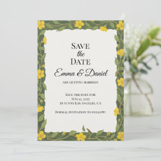 Elegant Yellow Green Wildflowers Floral Wreath Save The Date