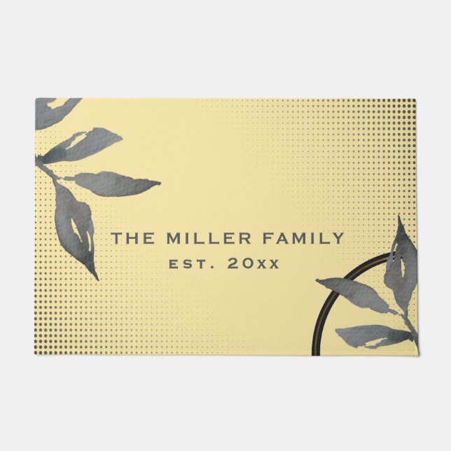 Elegant Yellow & Grey Family Name & Date Doormat (Front)