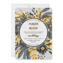 Elegant Yellow & Grey Floral Modern Script Wedding