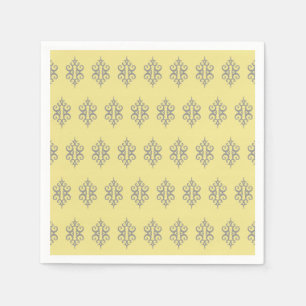 Elegant Yellow Grey Lace Wedding Party Napkins