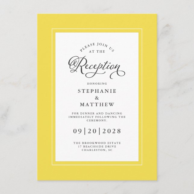 Elegant Yellow Grey Wedding Reception Chic Borders Enclosure Card (Front)