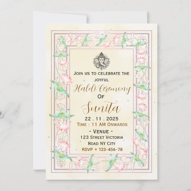 Elegant Yellow Haldi Ceremony Invitation Card (Front)