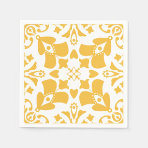 Elegant Yellow Hand Drawn Abstract Floral Pattern Napkin
