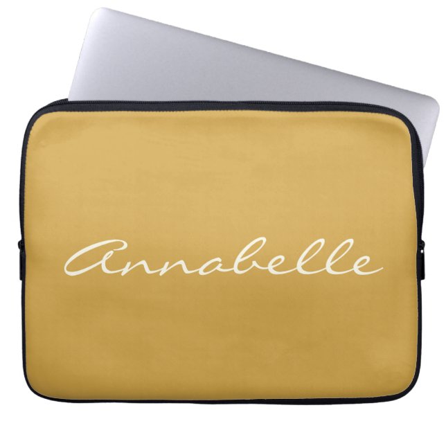 Elegant Yellow Handwritten Script Name Custom  Laptop Sleeve (Front)