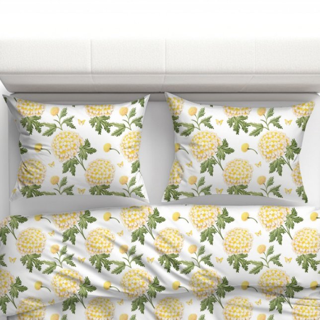 Elegant Yellow Hydragea Floral Butterflies Pattern Pillowcase (Creator Uploaded)