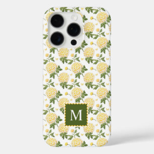 Elegant Yellow Hydragea Floral Monogram iPhone 16 Pro Case