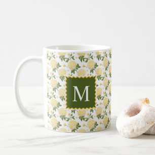 Elegant Yellow Hydragea Floral Monogram Coffee Mug