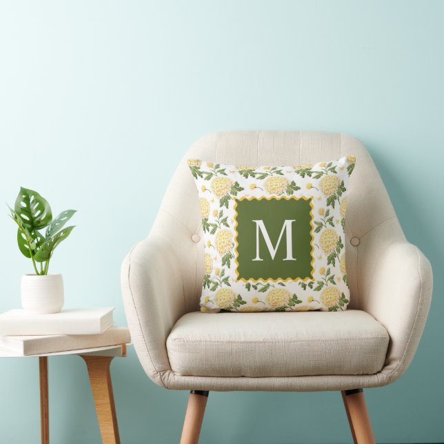 Elegant Yellow Hydragea Floral Monogram Cushion (Chair)