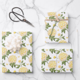 Elegant Yellow Hydragea Flowers Pattern  Wrapping Paper Sheet