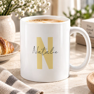 Elegant Yellow Initial Letter Simple Monogram Name Coffee Mug
