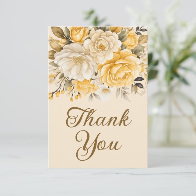 Elegant Yellow Ivory Cream Floral Surprise Thank You Card (Standing Front)