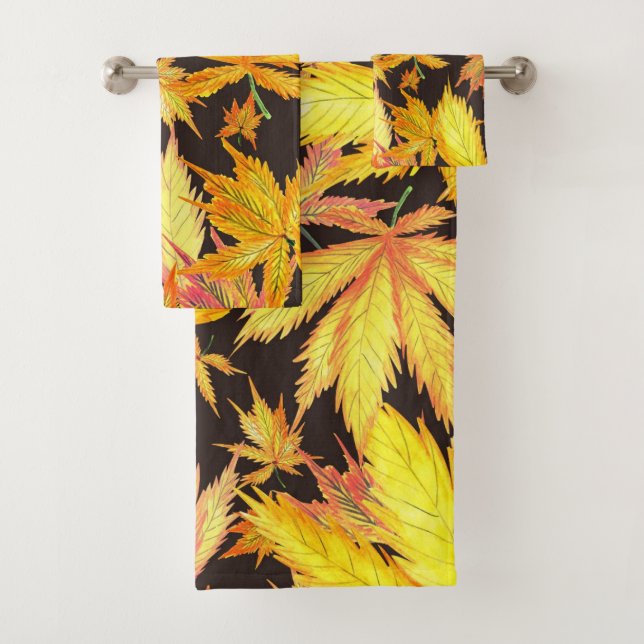 Elegant yellow leaves decorative eye-catching  bath towel set (Insitu)
