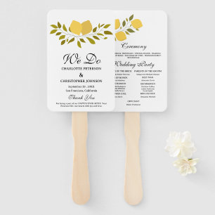 Elegant Yellow Lemon Wedding Program Hand Fan